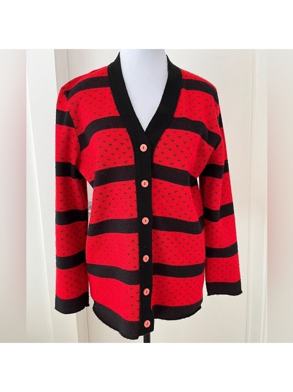 PARIS STAR Vintage 1970's Acrylic Cardigan V Neck Stripes Layer Made Canada Cozy